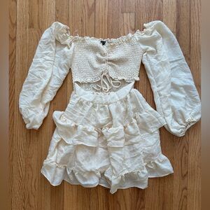 Windsor cream cut-out off the shoulder mini dress